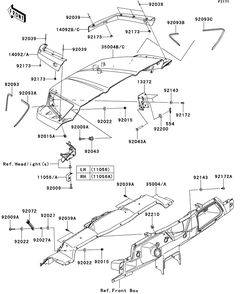 Front Fender Diagram and Parts List for KRT750BCF 2012 Kawasaki Lawn Tractor Accessories