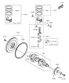 Crankshaft/Piston Diagram and Parts List for KAF1000EGF 2016 Kawasaki Lawn Tractor Accessories