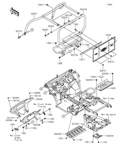 Guards/Cab Frame Diagram and Parts List for KAF400BGF 2016 Kawasaki Lawn Tractor Accessories