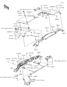 Part Location Diagram of 14093-0211-57E Kawasaki Cover, Hood, C.M.B.Orange
