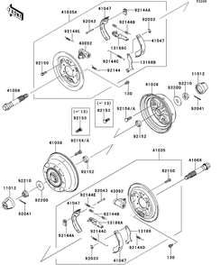 Front Hubs/Brakes Diagram and Parts List for KAF400BEF 2014 Kawasaki Lawn Tractor Accessories