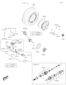 Rear Hubs/Brakes Diagram and Parts List for KAF700CNFNN 2022 Kawasaki Lawn Tractor Accessories