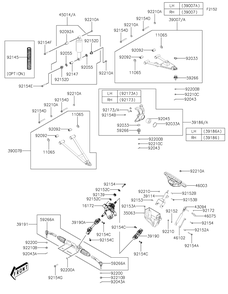 Front Suspension Diagram and Parts List for KAF700DNFNN 2022 Kawasaki Lawn Tractor Accessories
