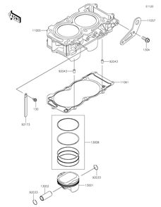 Cylinder/Piston Diagram and Parts List for KRF1000ALF 2020 Kawasaki Lawn Tractor Accessories