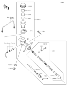 Master Cylinder Diagram and Parts List for KRF800GJF 2018 Kawasaki Lawn Tractor Accessories