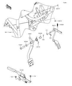 Brake Pedal/Throttle Lever Diagram and Parts List for KAF400BGF 2016 Kawasaki Lawn Tractor Accessories