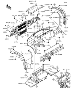 Front Fender Diagram and Parts List for KAF820BHF 2017 Kawasaki Lawn Tractor Accessories