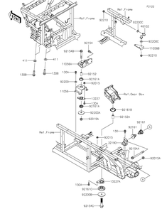 Engine Mount Diagram and Parts List for KAF820GMFNL 2021 Kawasaki Lawn Tractor Accessories
