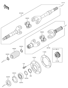 Drive Shaft-Rear Diagram and Parts List for KAF620XJF 2018 Kawasaki Lawn Tractor Accessories