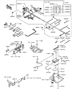 Chassis Electrical Equipment Diagram and Parts List for KAF820GHF 2017 Kawasaki Lawn Tractor Accessories