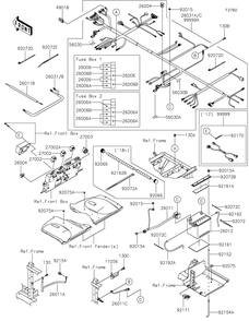Chassis Electrical Equipment Diagram and Parts List for KAF1000AHF 2017 Kawasaki Lawn Tractor Accessories