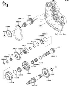 Transmission Diagram and Parts List for KAF400AFF 2015 Kawasaki Lawn Tractor Accessories