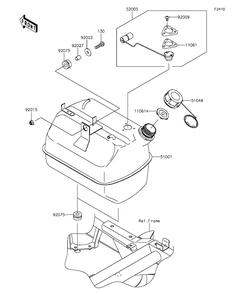 Fuel Tank Diagram and Parts List for KAF400GGF 2016 Kawasaki Lawn Tractor Accessories