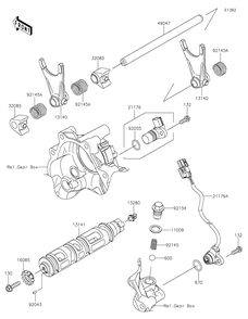 Gear Change Drum/Shift Fork Diagram and Parts List for KRF1000ALF 2020 Kawasaki Lawn Tractor Accessories
