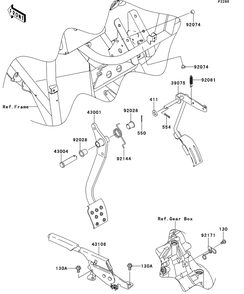 Brake Pedal/Throttle Lever Diagram and Parts List for KAF400AFF 2015 Kawasaki Lawn Tractor Accessories