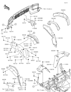 Front Fender Diagram and Parts List for KAF620RHF 2017 Kawasaki Lawn Tractor Accessories