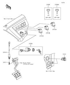 Ignition Switch Diagram and Parts List for KAF820FGF 2016 Kawasaki Lawn Tractor Accessories
