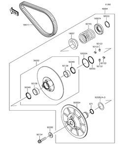 Driven Converter/Drive Belt Diagram and Parts List for KAF820AHF 2017 Kawasaki Lawn Tractor Accessories
