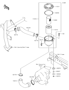 Air Cleaner-Belt Converter Diagram and Parts List for KAF620MHF 2017 Kawasaki Lawn Tractor Accessories