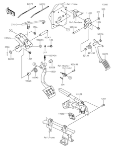 Brake Pedal/Throttle Lever Diagram and Parts List for KRF1000ALF 2020 Kawasaki Lawn Tractor Accessories