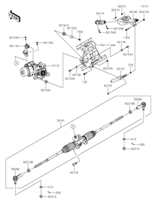 Steering Shaft Diagram and Parts List for KRF1000DPFNL 2023 Kawasaki Lawn Tractor Accessories