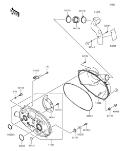 Converter Cover Diagram and Parts List for KAF400BGF 2016 Kawasaki Lawn Tractor Accessories