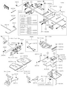 Chassis Electrical Equipment Diagram and Parts List for KAF1000EGF 2016 Kawasaki Lawn Tractor Accessories