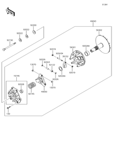 Drive Converter Diagram and Parts List for KAF620TJF 2018 Kawasaki Lawn Tractor Accessories