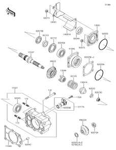 Bevel Gear Case Diagram and Parts List for KAF620SGF 2016 Kawasaki Lawn Tractor Accessories