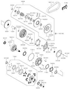 Belt Converter Diagram and Parts List for KAF700AKF 2019 Kawasaki Lawn Tractor Accessories