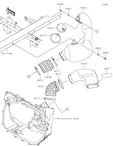 Air Cleaner-Belt Converter Diagram and Parts List for KAF820EJF 2018 Kawasaki Lawn Tractor Accessories