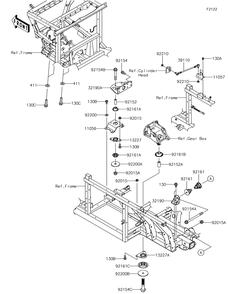 Engine Mount Diagram and Parts List for KAF1000HJF 2018 Kawasaki Lawn Tractor Accessories