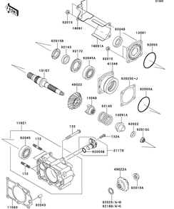 Bevel Gear Case Diagram and Parts List for KAF620RDFA 2013 Kawasaki Lawn Tractor Accessories