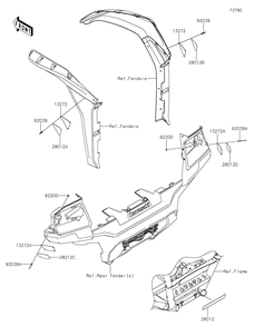 Reflectors Diagram and Parts List for KRF1000ALF 2020 Kawasaki Lawn Tractor Accessories