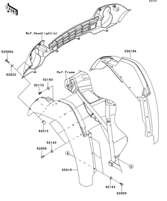 Front Fender Diagram and Parts List for KAF400DEF 2014 Kawasaki Lawn Tractor Accessories