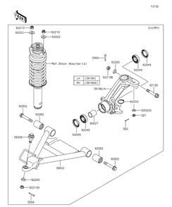 Front Suspension Diagram and Parts List for KAF620RFF 2015 Kawasaki Lawn Tractor Accessories