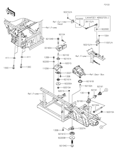 Engine Mount Diagram and Parts List for KAF1000EHF 2017 Kawasaki Lawn Tractor Accessories