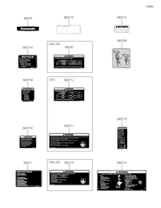 Labels Diagram and Parts List for KAF700BMFNN 2021 Kawasaki Lawn Tractor Accessories