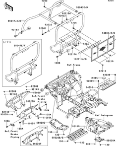 Guards/Cab Frame Diagram and Parts List for KAF400DEF 2014 Kawasaki Lawn Tractor Accessories