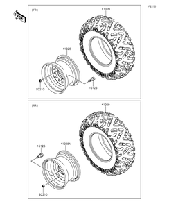 Wheels/Tires Diagram and Parts List for KAF400DFF 2015 Kawasaki Lawn Tractor Accessories