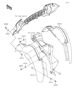 Front Fender Diagram and Parts List for KAF400DFF 2015 Kawasaki Lawn Tractor Accessories