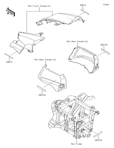 Reflectors Diagram and Parts List for KRF800GJF 2018 Kawasaki Lawn Tractor Accessories
