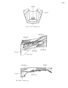 Decals(Green) Diagram and Parts List for KRF1000ALF 2020 Kawasaki Lawn Tractor Accessories
