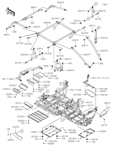 Guards/Cab Frame Diagram and Parts List for KRT1000BPFNL 2023 Kawasaki Lawn Tractor Accessories