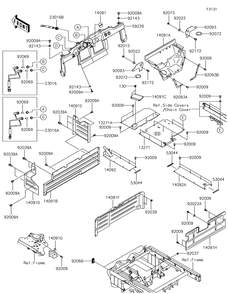 Frame Fittings Diagram and Parts List for KAF620XJF 2018 Kawasaki Lawn Tractor Accessories