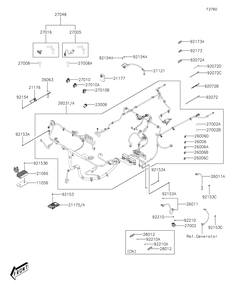 Chassis Electrical Equipment Diagram and Parts List for KAF700AKF 2019 Kawasaki Lawn Tractor Accessories