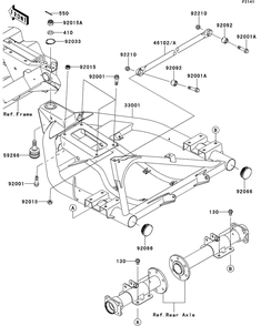Swingarm Diagram and Parts List for KAF400AFF 2015 Kawasaki Lawn Tractor Accessories