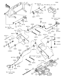 Front Brake Piping Diagram and Parts List for KAF400FGF 2016 Kawasaki Lawn Tractor Accessories
