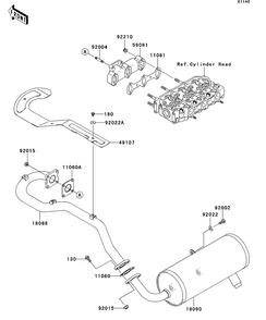 Muffler Diagram and Parts List for KAF950GDF 2013 Kawasaki Lawn Tractor Accessories