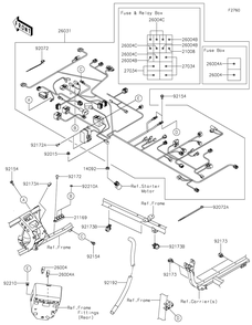 Chassis Electrical Equipment Diagram and Parts List for KRF1000CMFNN 2021 Kawasaki Lawn Tractor Accessories
